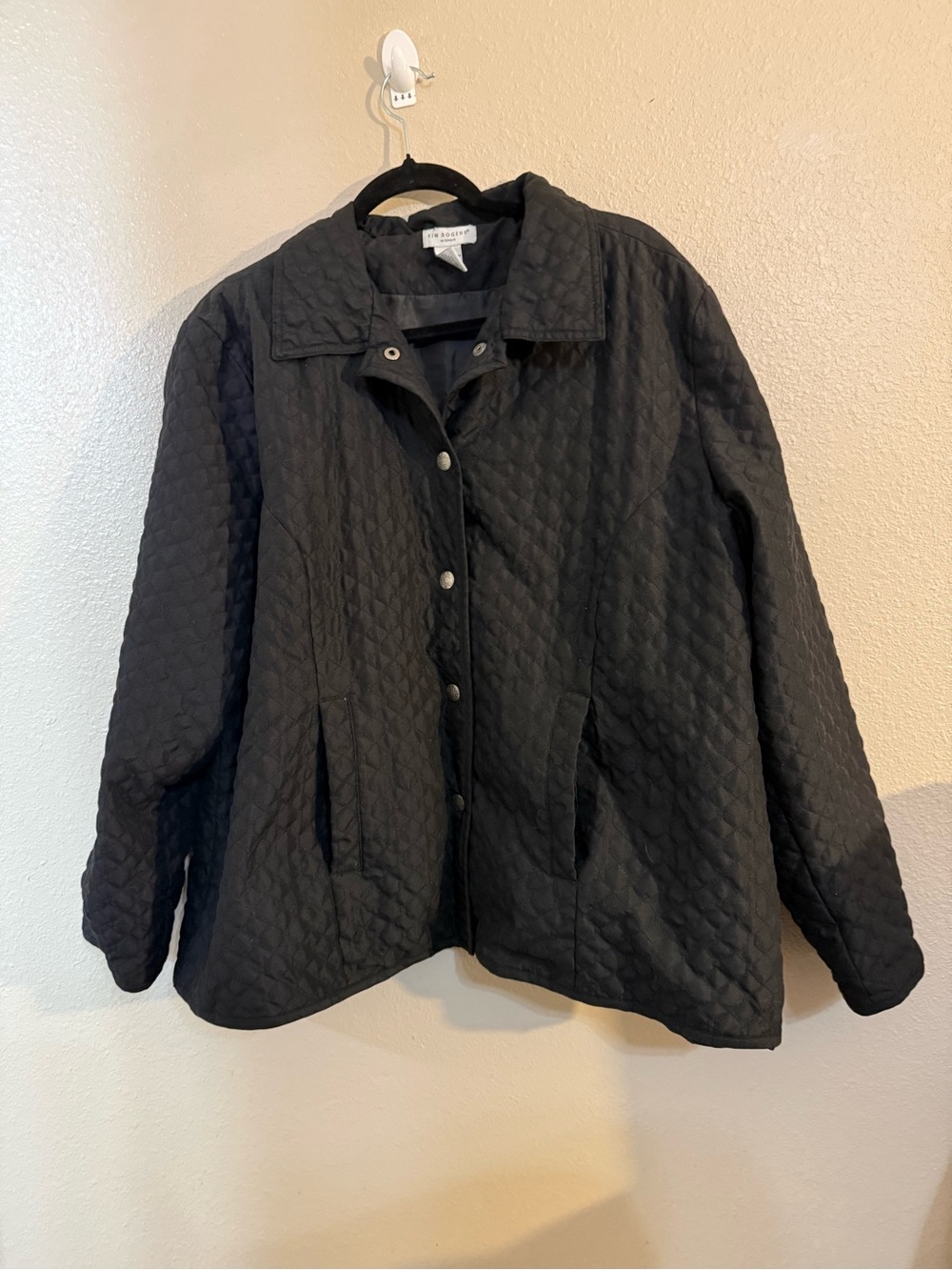 Kim Rogers Quilted Black Women's Jacket Silver Snap Closures 2X